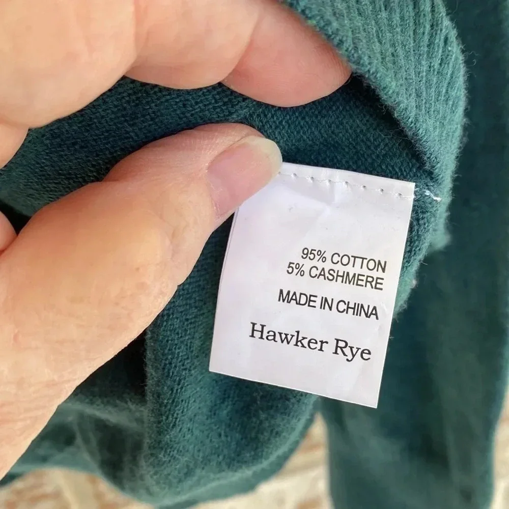 Hawker Rye Hunter Green Cashmere Blend Crew Neck Sweater
